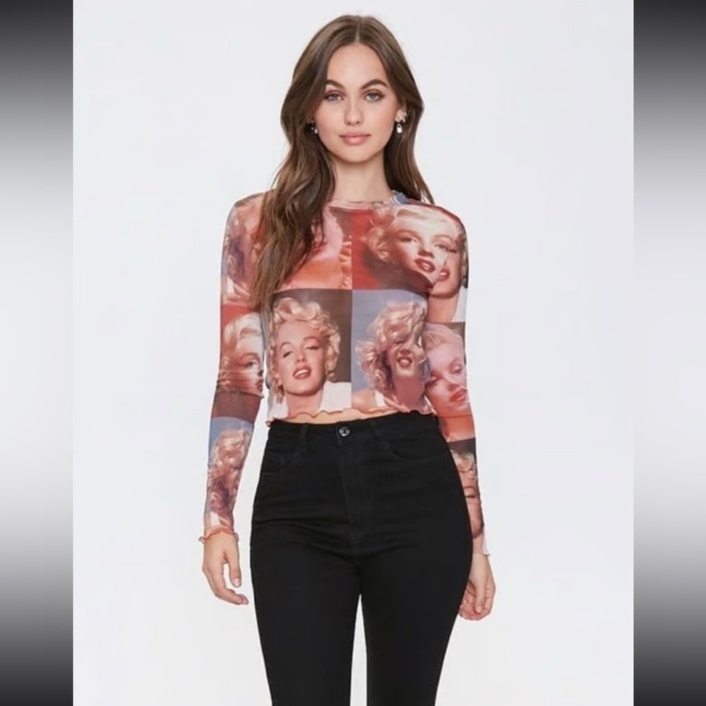 Marilyn Monroe Printed Sheer Top Forever 21 Plus size OX